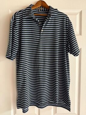 Peter Millar Mens Striped Polo Summer Comfort Large Black & Blue Golf